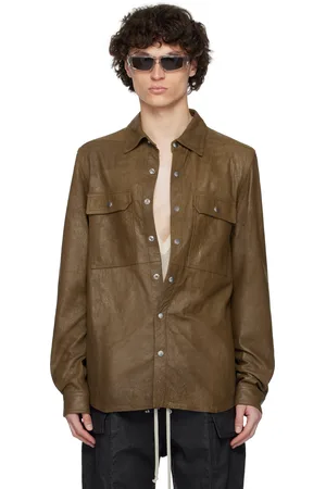Rick Owens Khaki Porterville Outershirt Leather Jacket