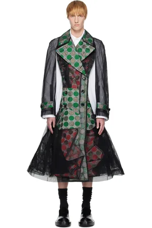 Comme des Garçons Black & Green Tulle & Jacquard Lame Polka Dots Trench Coat