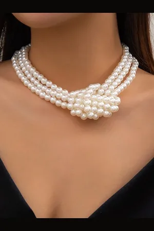 stylewe Elegant Color-block Faux Pearl Bead Multi-layer Necklace