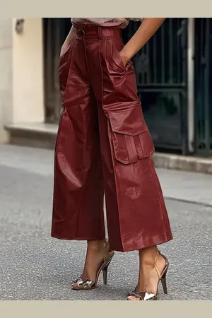 stylewe Pocket Loose Plain Urban Faux Leather Pants