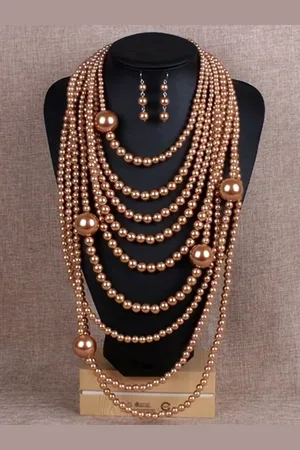 stylewe Elegant Jewelry Set Faux Pearl Handmade Beaded Multilayer Necklace And Earrings