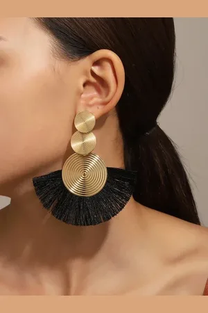 stylewe 1pair Bohemian Exaggerated Metal Circle Fringed Drop Earrings