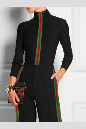 stylewe Turtleneck Tight Urban Color Block Long Sleeve T-Shirt