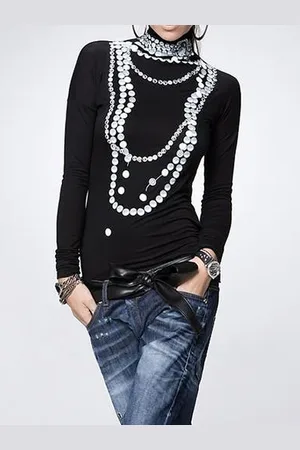 stylewe Tight High Elasticity Turtleneck Long Sleeve Urban Geometric T-Shirt