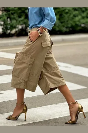 stylewe Plus Size Plain Casual Pockets Fashion Cargo Pants