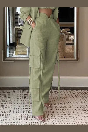 stylewe Urban Pocket Stitching Linen Cargo Pants