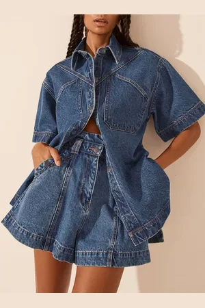 stylewe Casual Loose Shirt Collar Denim Blouse