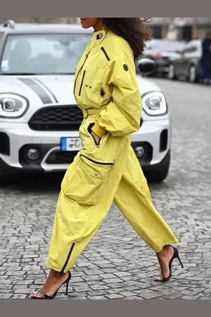 stylewe Urban Color Block Stand Collar Jumpsuit
