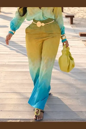 stylewe Vacation Gradient Pattern Wide Leg Pants No Belt