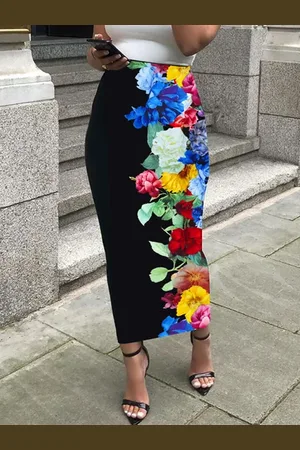 stylewe Urban Printing Floral Maxi Skirt
