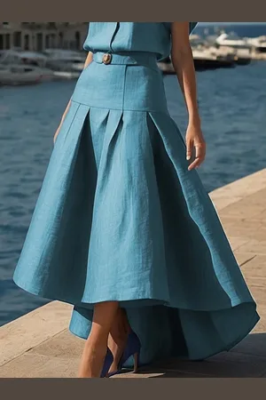 stylewe Casual Gathered Cotton And Linen Plain Maxi Skirt