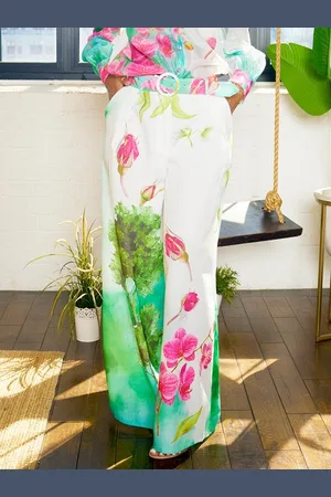 stylewe Vacation Floral Wide Leg Pants With Belt