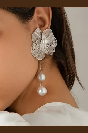 stylewe 1pair Elegant Hollow Out Flower Imitation Pearl Tassel Earrings