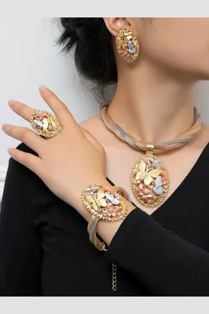 stylewe Multicolor Metallic Butterfly Hollow Out Rhinestone Jewelry Set