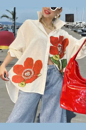 stylewe Casual Floral Printing Loosen Raglan Sleeve Shirt