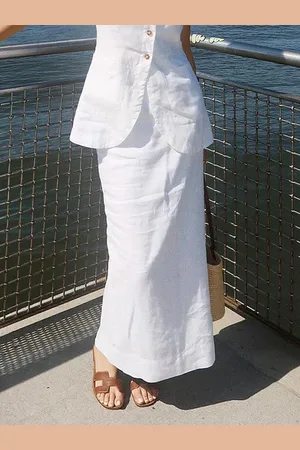 stylewe Casual Cotton Plain Maxi Skirt