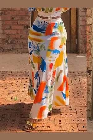 stylewe Loose Random Print Vacation Maxi Skirt