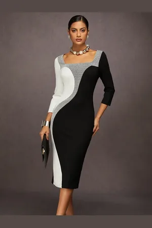 stylewe Urban Color-Blocked Knit Midi Dress