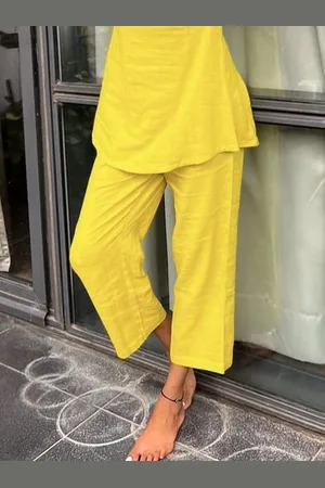 stylewe Casual Linen blend Plain Loose Straight Pants