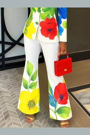 stylewe Elegant Floral Printing Flare Pants