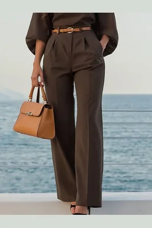 stylewe Plus Size Urban Plain Straight Pants No Belt