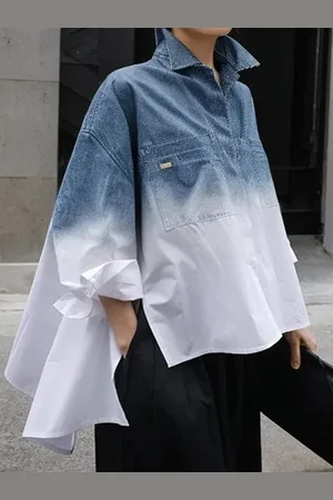 stylewe Casual Ombre Printing Shirt Collar Shirt