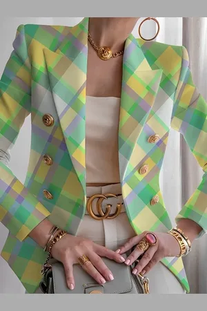 stylewe Urban Printing Plaid Lapel Collar Blazer