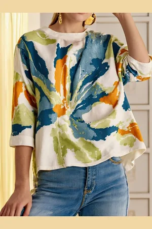 stylewe Casual Floral Printing Crew Neck Blouse