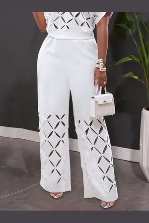 stylewe Plus Size Casual Geometric Hollow Out Fashion Pants