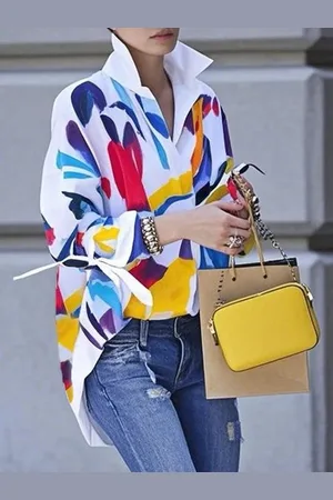 stylewe Plus Size Casual Abstract Printing Shirt Collar Shirt