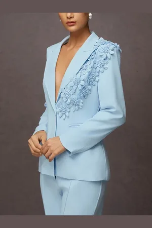 stylewe Urban 3D Floral Plain Lapel Collar Blazer