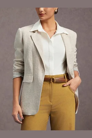 stylewe Premium 100% Linen Urban Blazer with Pocket
