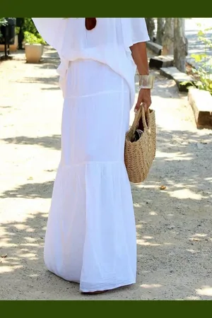 stylewe Vacation Gathered Plain Maxi Skirt