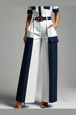 stylewe Urban Color Block Straight Pants With Belt