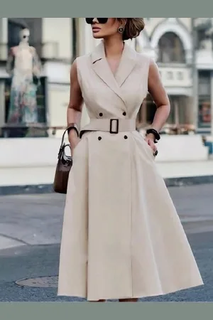 stylewe Urban Plain Buttoned Midi Dress With Belt