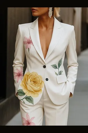 stylewe Urban Printing Floral Buttoned Lapel Collar Blazer