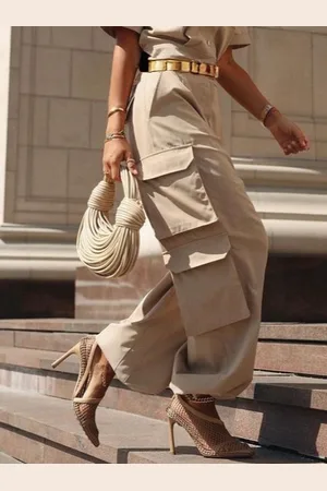stylewe Casual Plain Pockets Fashion Pants No Belt