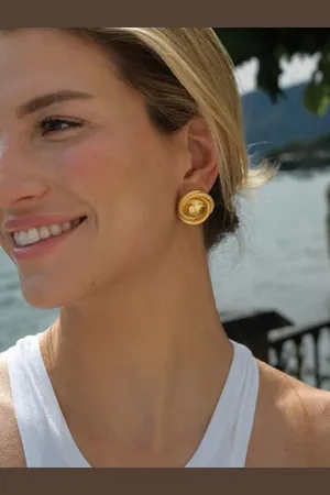 stylewe Titanium Steel 18k Gold Plated Threaded Texture Round Earrings