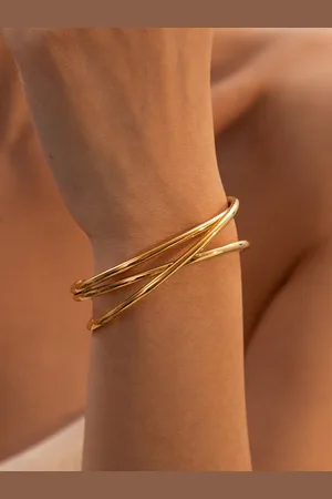 stylewe Design Fashionable Titanium Steel 18k Gold Plated Open Bracelet