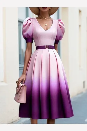 stylewe Urban Ombre Printing Midi Dress With Belt