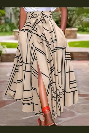 stylewe Urban Slit Geometric Midi Skirt
