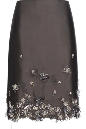 Prada MIDI SKIRT IN WOOL AND SILK WITH APPLICATIONS - - Woman