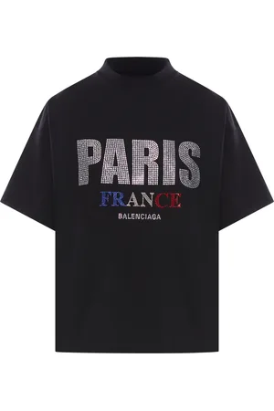 Balenciaga T-SHIRT PARIS STRASS CROPPED OVERSIZE IN NERO - - Woman