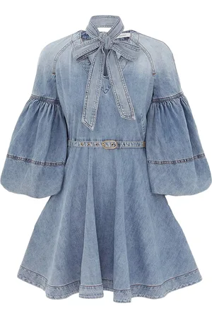 ZIMMERMANN MINI DENIM DRESS WITH NECK TIES - - Woman