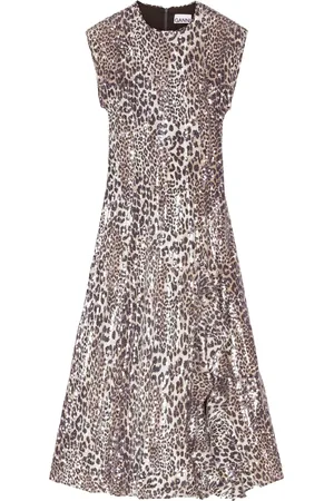 Ganni LEOPARD MIDI DRESS WITH SEQUINS - - Woman