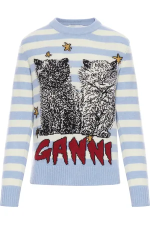 Ganni STRIPED GRAPHIC CAT JUMPER - - Woman