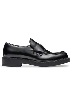 Prada CHOCOLATE BRUSHED LEATHER LOAFERS - - Man