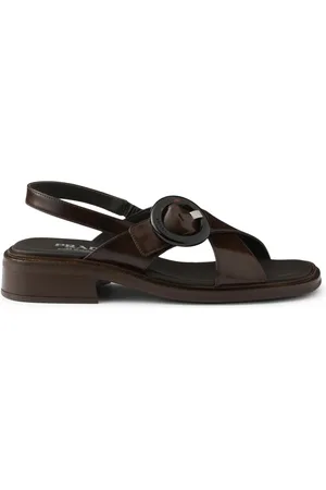 Prada BRUSHED LEATHER SANDALS WITH BUCKLE - - Woman