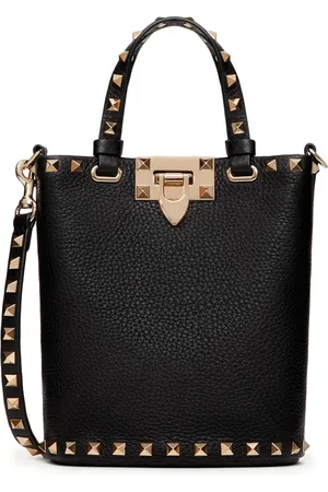 VALENTINO GARAVANI POUCH WITH ROCKSTUD SHOULDER STRAP IN GRAINED CALFSKIN - - Woman