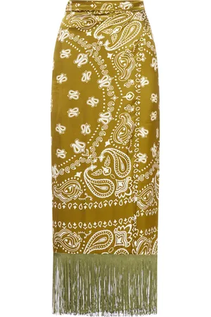 THE NINA STUDIO FRINGED PRINTED VISCOSE WRAP SKIRT - - Woman